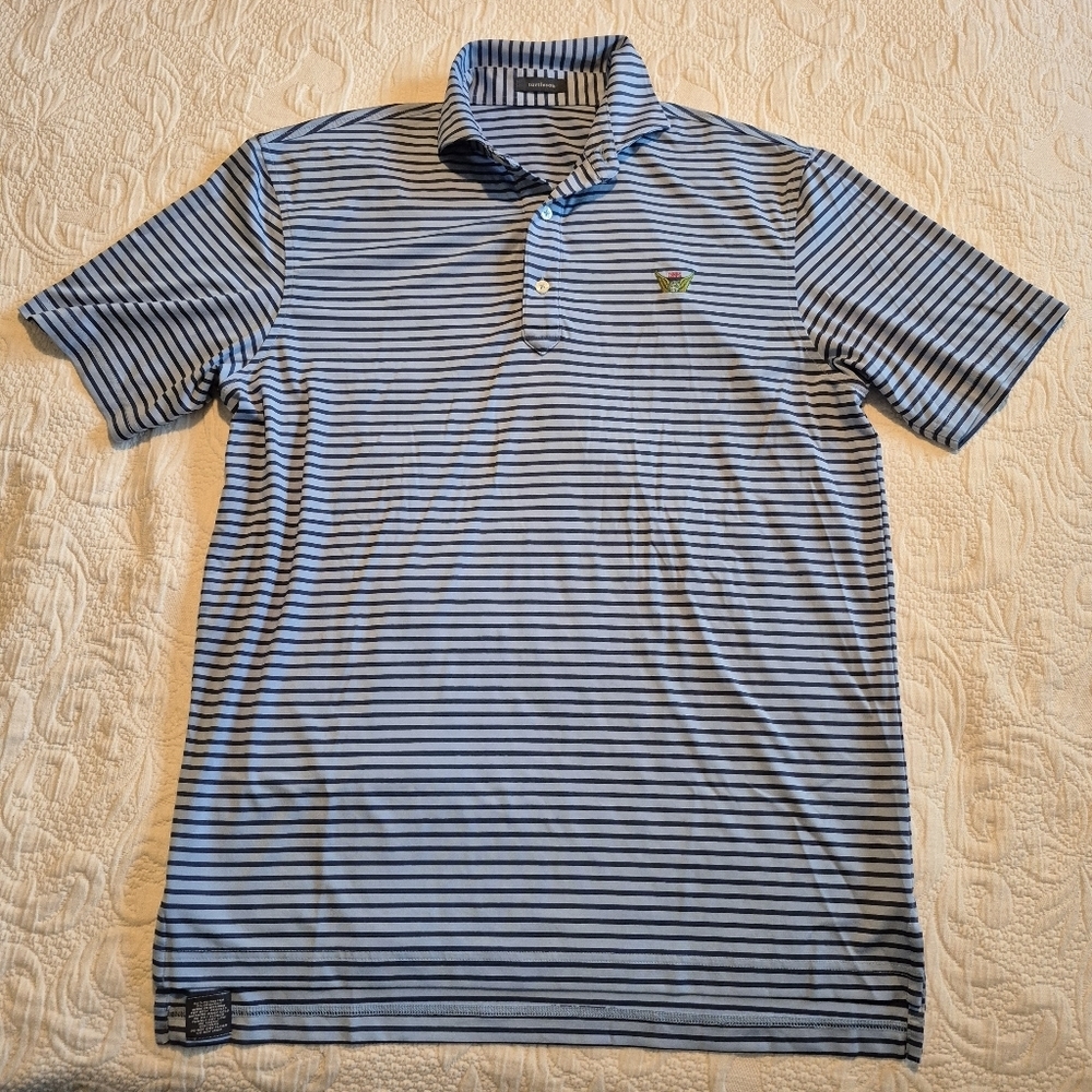 Turtleson men's Medium 2 tone blue short sleeve polo shirt EUC logo with wings